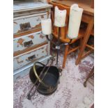 Coal scuttle & 3 branch cast candle stick