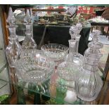 3 glass decanters & bowl