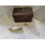 Tea caddy, perfume flask and brush