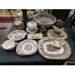 Collection of brown & white china