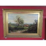 Victorian oil on canvas in gilt frame - Worcestershire landscape, Initialled E.G. 1887