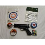 Webley Tempest .22 calibre air pistol with targets, pellets & darts