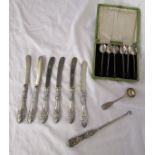 Set of 6 silver handled knives and boxed set of silver spoons