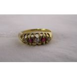 18ct antique ruby & diamond 5 stone ring