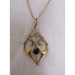 Gold antique garnet & seed pearl pendant on chain