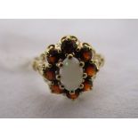 Gold opal & garnet cluster ring