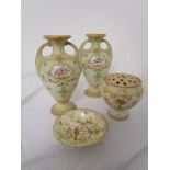 Crown Ducal pair of vases, soap dish & posy vase