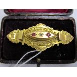 Boxed Victorian gold ruby & diamond bar brooch