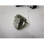 Silver marcasite & quarts set ring