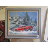 Oil on canvas - Vintage car signed Steven John