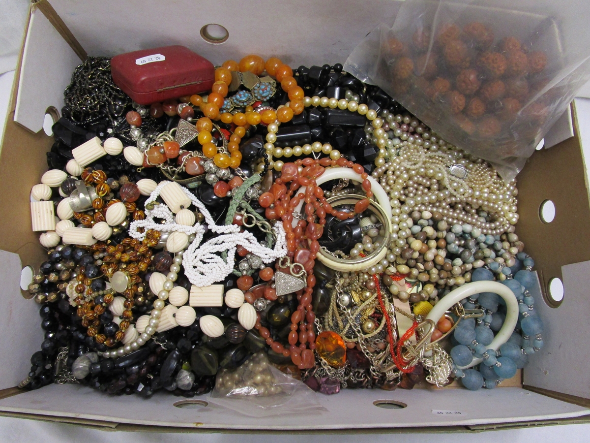 Large box of beaded necklaces