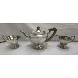 Hallmarked silver Art Deco teapot, milk & sugar - Approx gross weight 990g