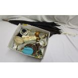 Box of collectables & bone handled parasol