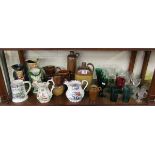 Shelf of collectables to include Toby jugs