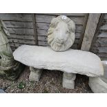 Stone squirrel pedestal bench & lion mask