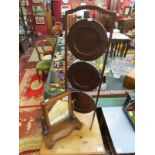 Small mahogany swing mirror & cake stand