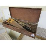 Small wooden tool box and contents
