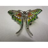 Silver & enamel stone set butterfly brooch