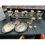 Collection of silver plate to include pair of candelabras