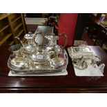Collection of silver plate to include teapots