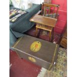Vintage high chair & painted lidded pine box
