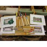 Collection of international cricket ephemera to include autograph book and signed bats