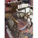 Oak stick-back Windsor style armchair