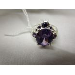 Silver and large amethyst set ring