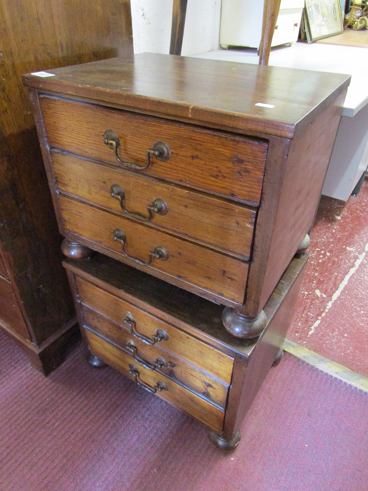 Small pair of antique 3 drawer chests
