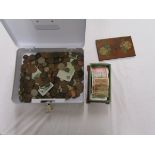Cash tin & wooden box of coins & notes