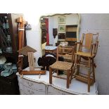 Collection of small furniture to include metamorphic dolls chair & artist easel