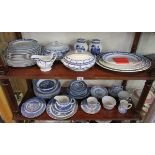 Collection of blue & white china over 2 shelves to include Losol Ware part tea service with