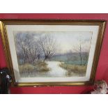 Watercolour by Arthur Ashdown Box - River landscape