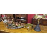 Collection of metalware to include ships lamp, early trivet etc