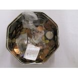 Large tin of coins to include pennies, crowns, threepenny bits etc