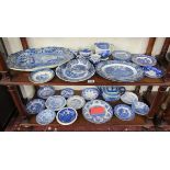 2 shelves of blue & white china to include good meat plate