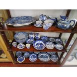 3 shelves of blue & white china to include good meat plate