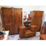 Deco walnut bedroom suite by Shrager - 2 wardrobes & dressing table