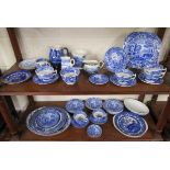 2 shelves of blue & white china to include Copeland Spode
