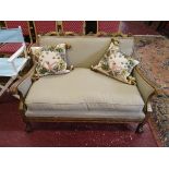 Oak framed upholstered 2 seater & 2 cushions