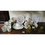 Shelf of collectables to include Royal Doulton tea set