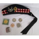 Tray of collectables to include silver crown & Royal Engineers beret