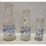 3 graduated milk bottles - F & J Minett