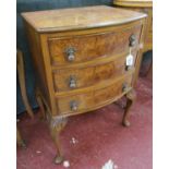 Burr walnut bedside chest on cabriole legs