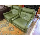 Pair of green leather 1960's modular armchairs