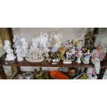 Shelf of collectables to include bisque figurines