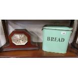 Mantel clock & enamel bread bin