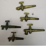 5 Vintage brass barrel taps