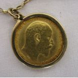 Half sovereign dated 1903 - With pendant holder and 9ct chain