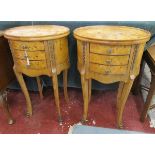 Pair of oval burr walnut 3 drawer bedside tables